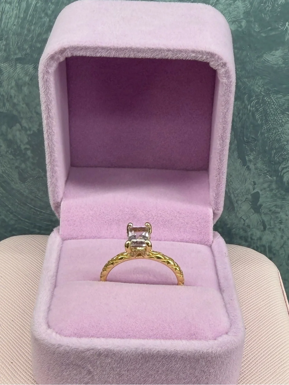 Stunning Hidden Halo Natural 1CT Pink Topaz Ring 18K Yellow Gold Plated Size 8